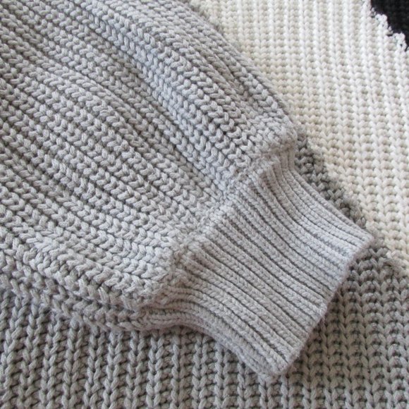 Time and Tru Cable Knit Sweater Womens Large Black Gray White Pullover Shirt Top - Picture 3 of 4
